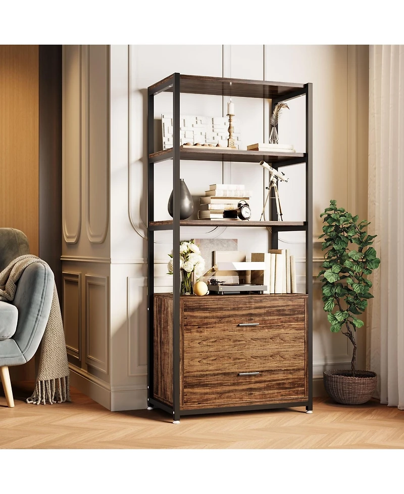 Slickblue Multi-Tier Bookshelf with 2 Drawers for Office, Bedroom, or Living Room