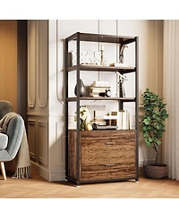 Slickblue Multi-Tier Bookshelf with 2 Drawers for Office, Bedroom, or Living Room