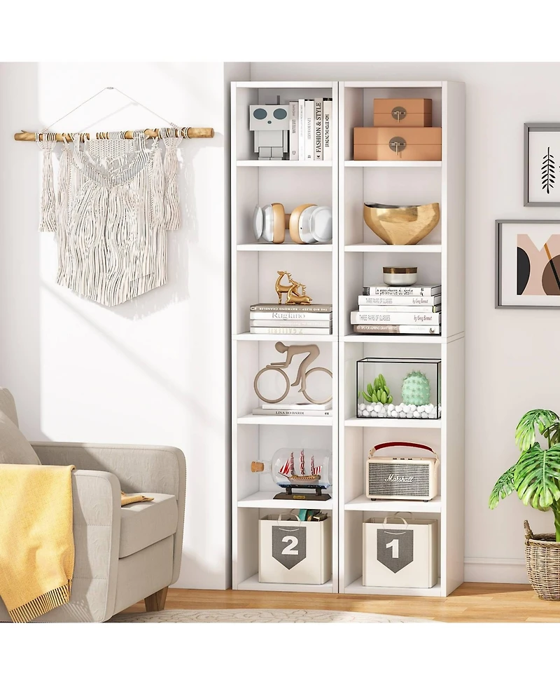 Slickblue Modern 6-Tier Corner Bookcase with Narrow Cube Shelves