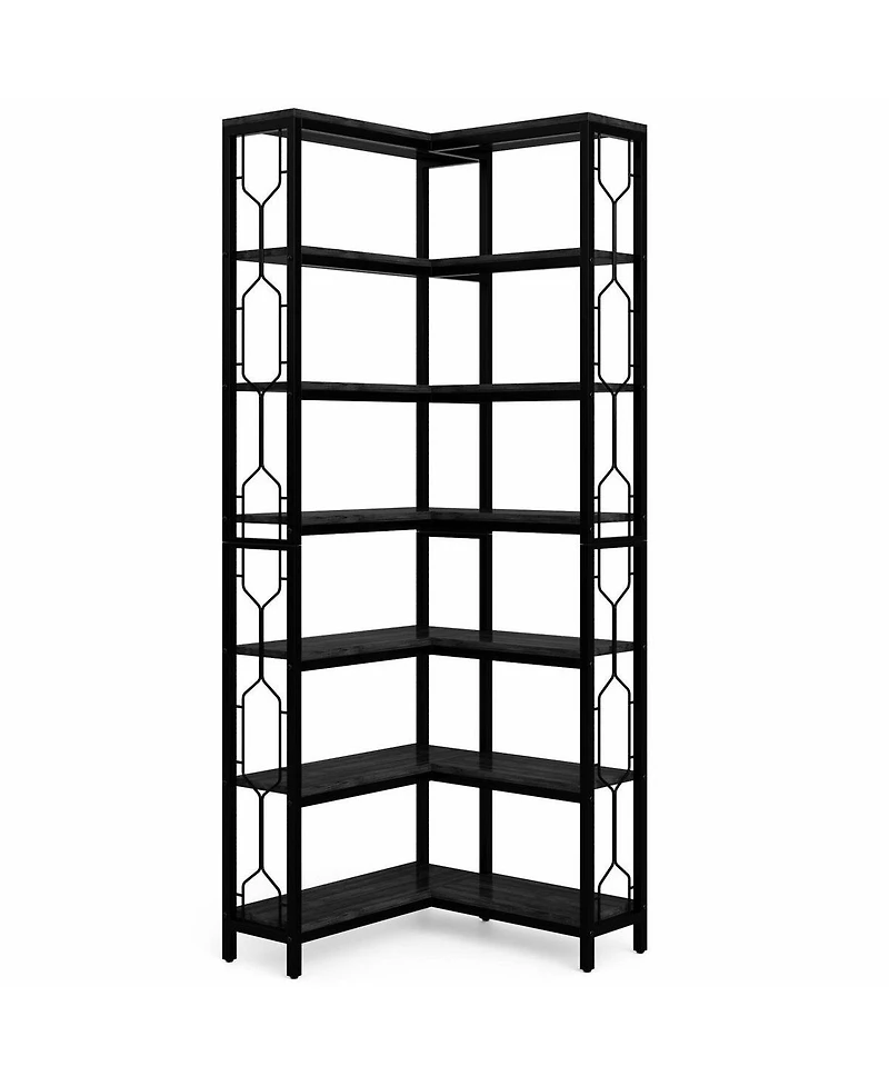 Slickblue Industrial Corner Bookcase with 7 Open Storage Shelves