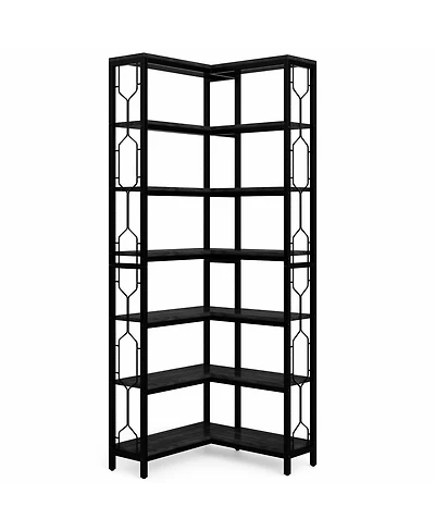 Slickblue Industrial Corner Bookcase with 7 Open Storage Shelves