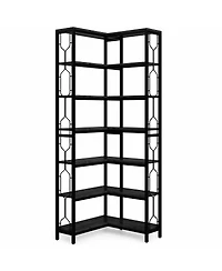 Slickblue Industrial Corner Bookcase with 7 Open Storage Shelves