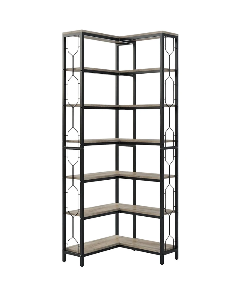 Slickblue Industrial Corner Bookcase with 7 Open Storage Shelves