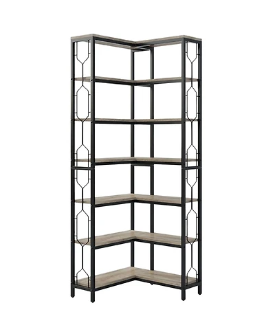 Slickblue Industrial Corner Bookcase with 7 Open Storage Shelves