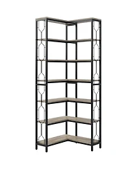 Slickblue Industrial Corner Bookcase with 7 Open Storage Shelves