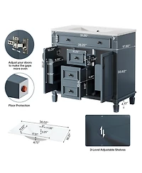 Tribesigns 36-Inch Bathroom Vanity with Sink, Freestanding Bathroom Sink Cabinet with 2 Doors and 2 Drawer, Adjustable Shelf