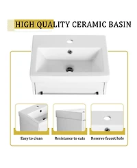 Sillysis Wall Mounted Bathroom Vanity with Ceramic Sink, Soft Close Door, Modern Floating Cabinet for Small Spaces