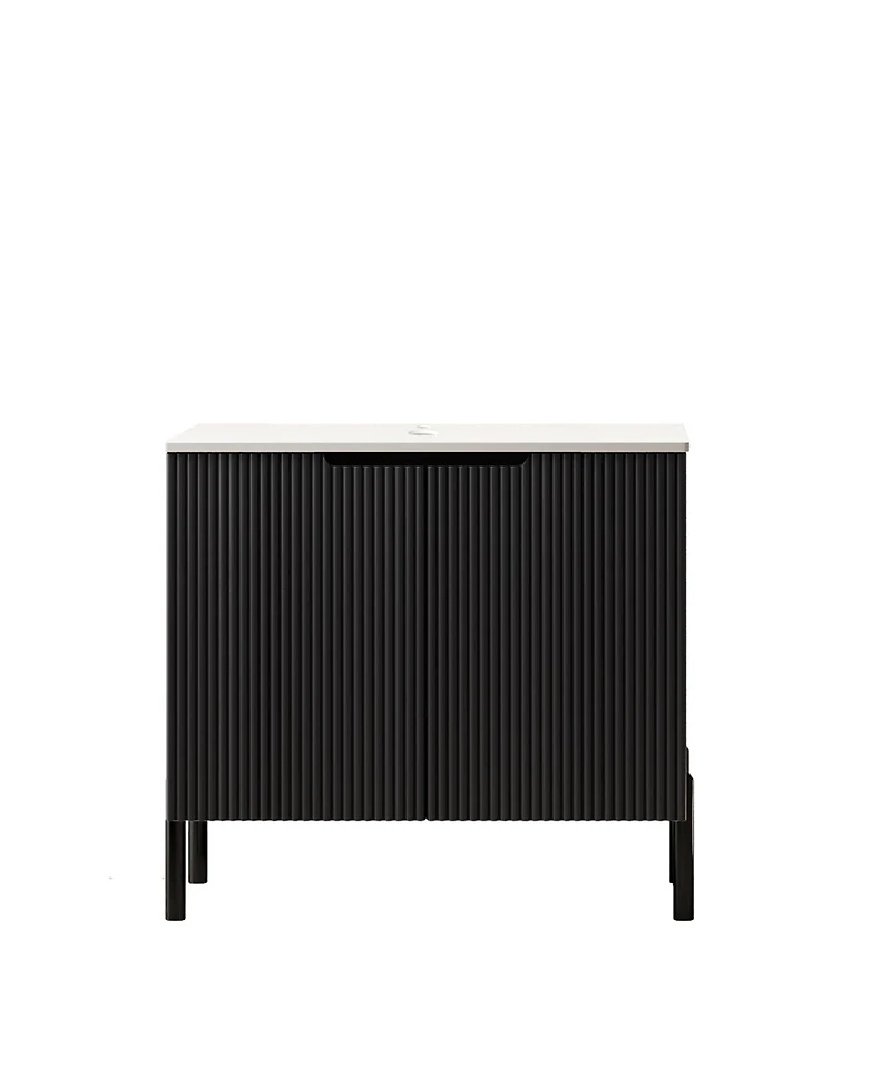 Sillysis Bathroom Vanity without Basin, Sintered Stone Top, Soft Close Doors, Black Modern Scandinavian Storage Cabinet
