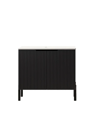 Sillysis Bathroom Vanity without Basin, Sintered Stone Top, Soft Close Doors, Black Modern Scandinavian Storage Cabinet