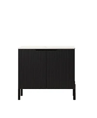 Sillysis Bathroom Vanity without Basin, Sintered Stone Top, Soft Close Doors, Black Modern Scandinavian Storage Cabinet
