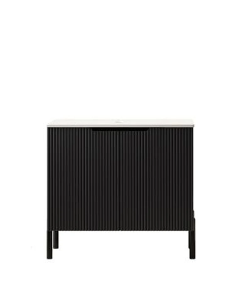 Sillysis Bathroom Vanity Without Basin Sintered Stone Top Soft Close Doors Black Modern Scandinavian Storage Cabinet