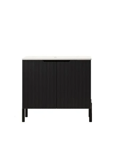 Sillysis Bathroom Vanity Without Basin Sintered Stone Top Soft Close Doors Black Modern Scandinavian Storage Cabinet