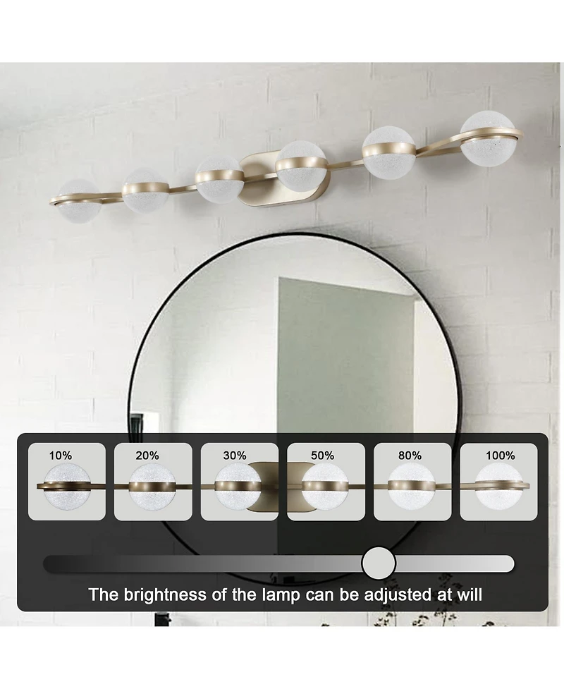 Midola 43" Minimalist Led Bathroom Vanity Light with Crystal Sand Acrylic Shades, 6-Light Wall Mounted Decorative Lighting Fixture for Bathroom