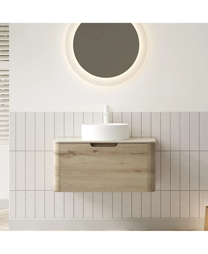 Sillysis Wall Mounted Bathroom Vanity with Ceramic Round Basin, Sintered Stone Top, Soft Close Drawer, Available in 24 30 36 Inch