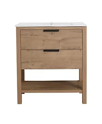 Sillysis Freestanding Bathroom Vanity with Ceramic Sink, Modern Soft Close Drawers, Open Storage Shelf, Plywood Base