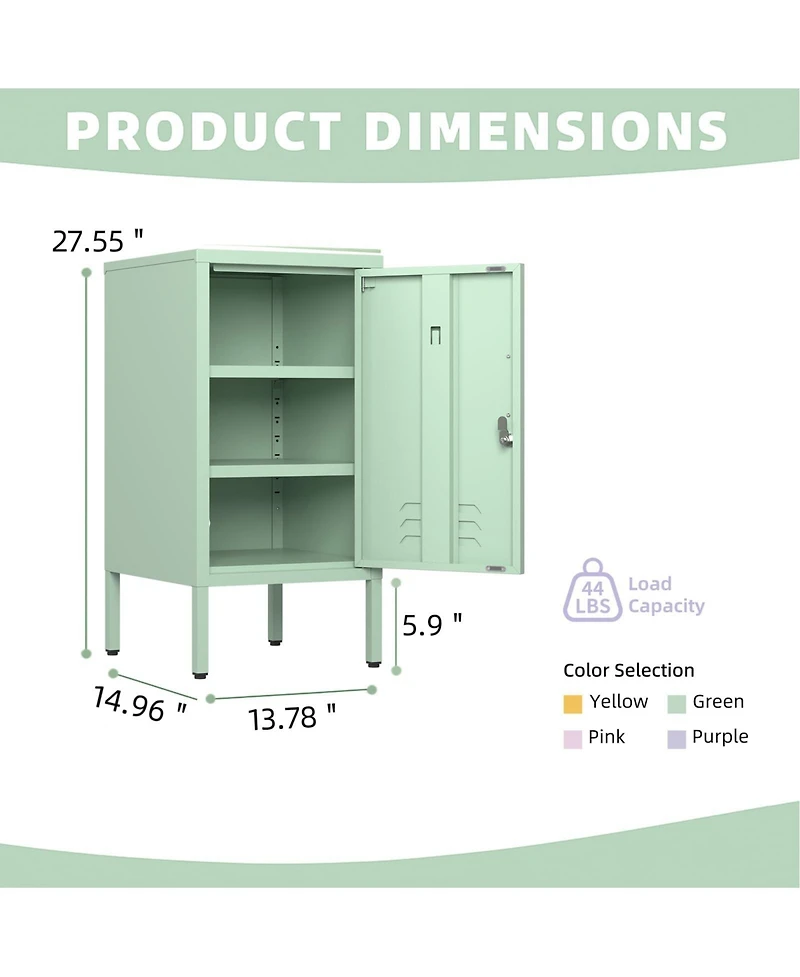 homfan Furniture Modern Metal Bedside Locker with Lockable Door, 2 Adjustable Shelves, Easy-Assembly Storage Cabinet