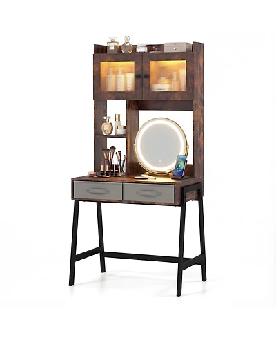 Slickblue Vanity Desk with 3-Color Led Lights and Rotatable Mirror for Bedroom