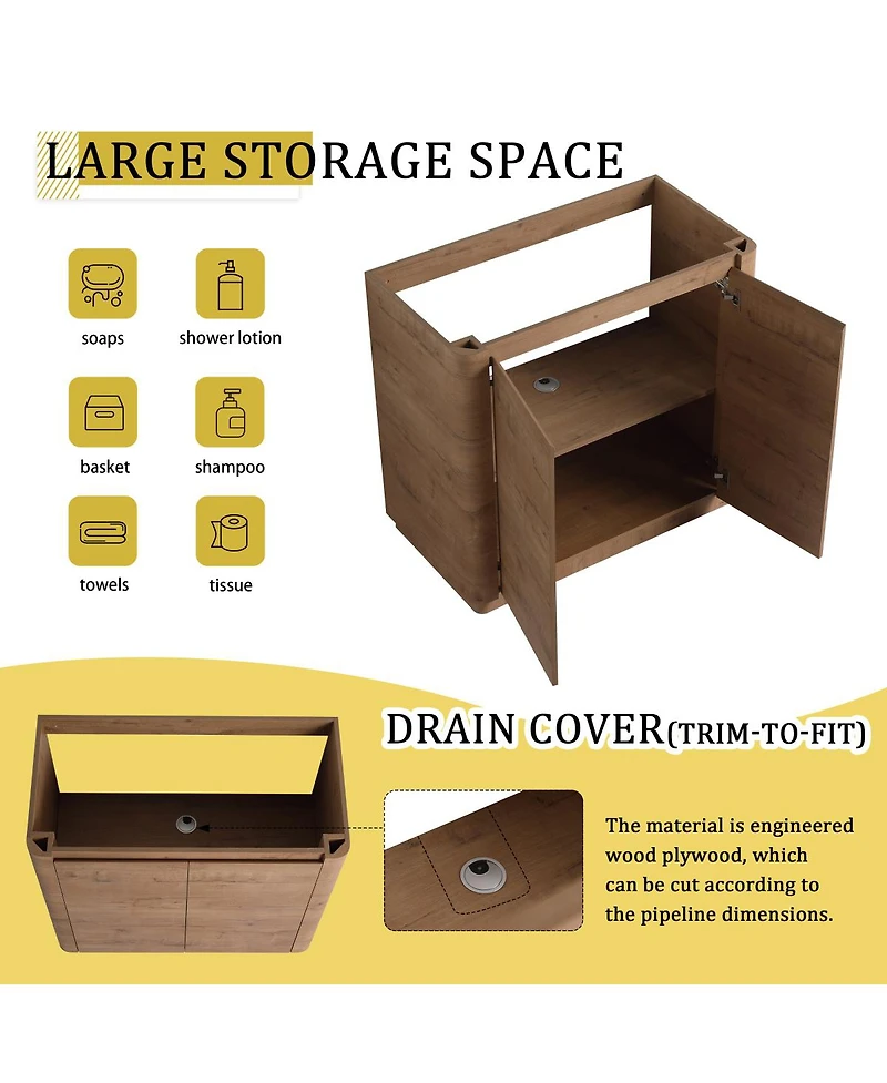 Sillysis Freestanding Bathroom Vanity with Ceramic Sink, Modern Plywood Cabinet, Soft Close Doors