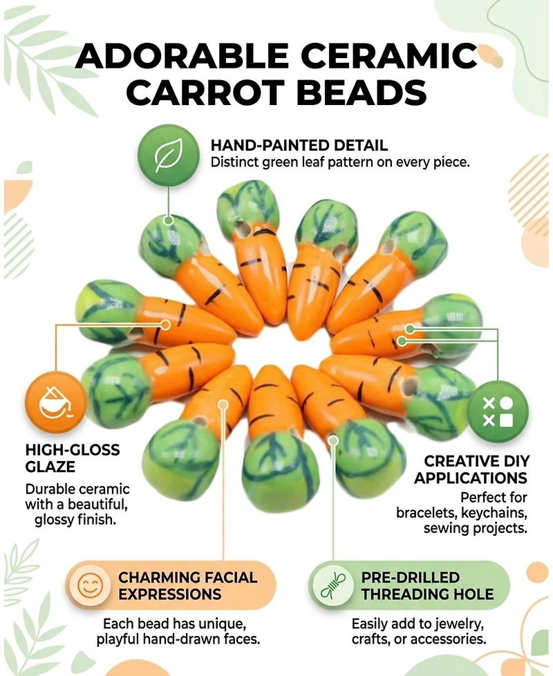 Sevorley 15Piece Set Ceramic Carrot-Shaped Loose Beads for Diy Jewelry