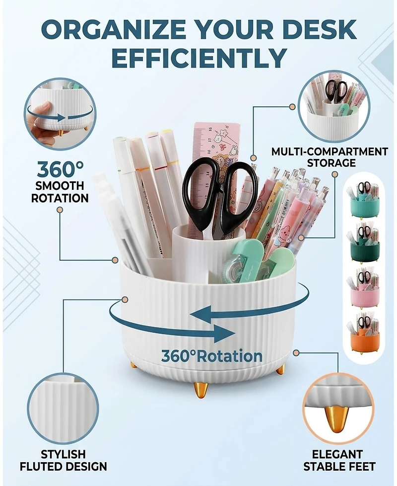 Sevorley 5-Slot Rotating Pencil Holder, 360-Degree Desk Organizer for Office