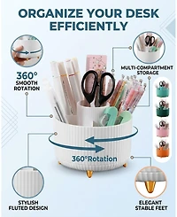Sevorley 5-Slot Rotating Pencil Holder, 360-Degree Desk Organizer for Office
