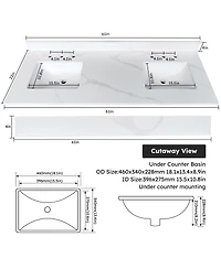 Sillysis 61 Inch Double Sink Quartz Bathroom Vanity Top with Undermount Sinks, Carrara Marble Look, 4" Backsplash, Stain and Heat Resistant