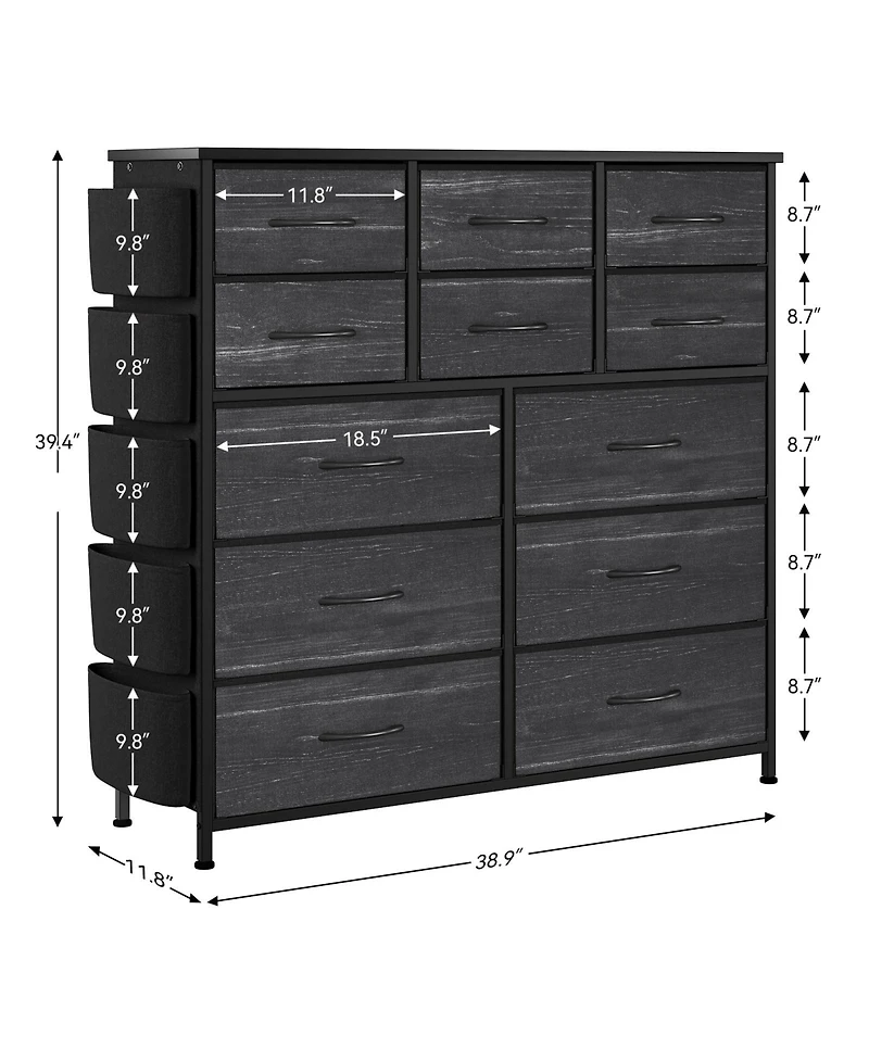 homfan 39 Inch Engineered Wood 12-Drawer Storage Cabinet with Metal Frame, Fabric Dresser Tower for Bedroom Closet Organizer