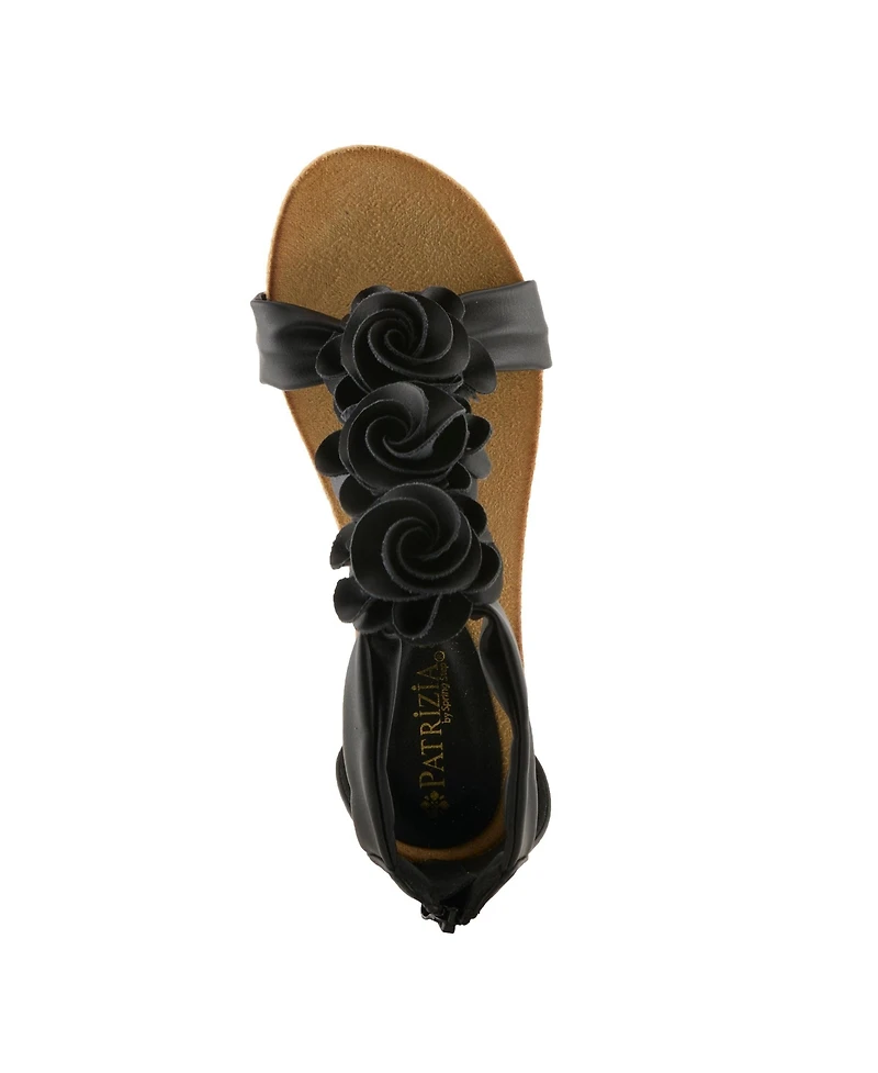 Patrizia Harlequin Women's Ankle Strap Wedge with Floral Embroidery