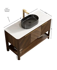 Sillysis Modern Bathroom Vanity with Vessel Sink, Sintered Stone Countertop, Soft Close Solid Wood 3D Doors