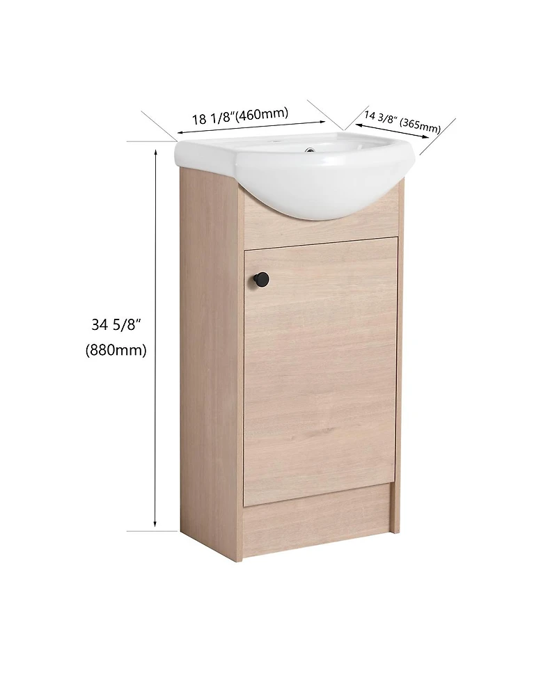Sillysis 18 Inch Freestanding Bathroom Vanity with Ceramic Sink, Soft Close Door, Adjustable Storage Shelf for Small Spaces