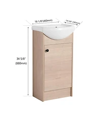 Sillysis 18 Inch Freestanding Bathroom Vanity with Ceramic Sink, Soft Close Door, Adjustable Storage Shelf for Small Spaces