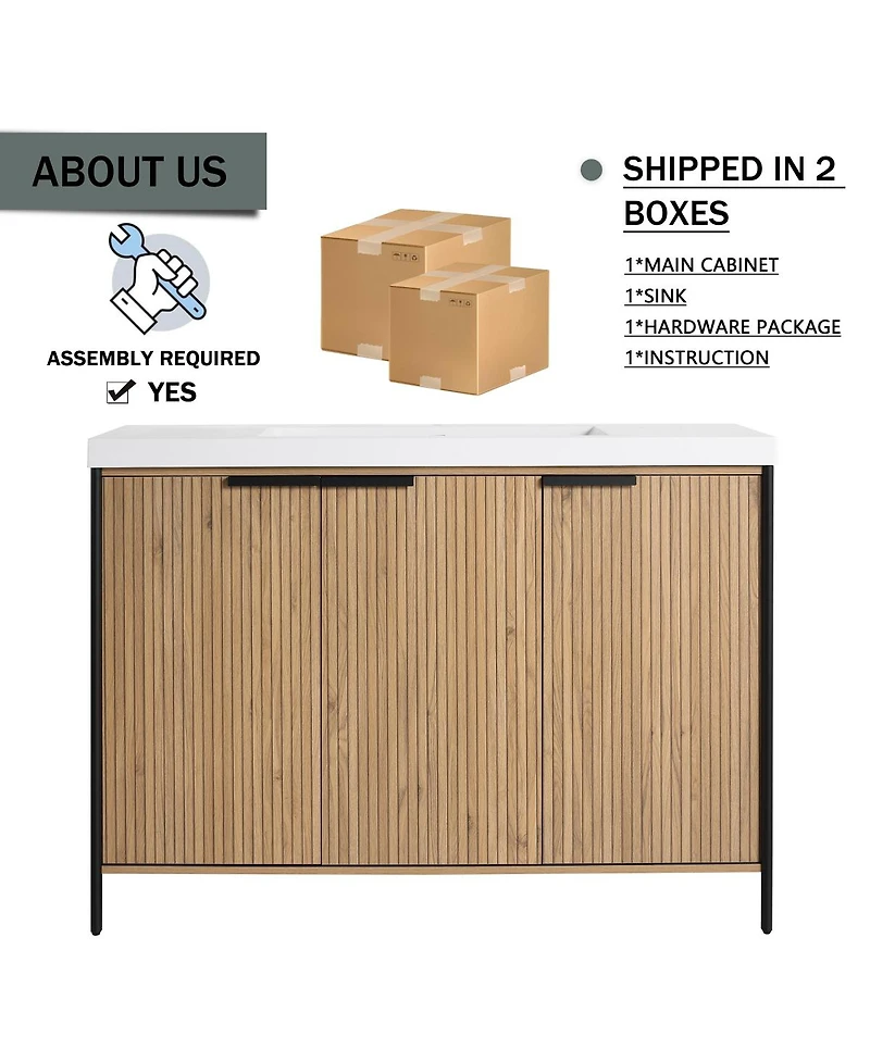 Sillysis Modern Freestanding Bathroom Vanity with Resin Sink, Soft Close Door, Adjustable Shelf, Plywood Cabinet, 24/30/35/47 Inch Sizes