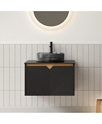 Sillysis Wall Mounted Bathroom Vanity with Glass Basin, Sintered Stone Top, Soft Close Door