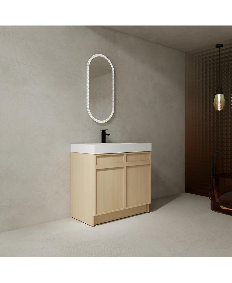 Sillysis 35 Inch Freestanding Bathroom Vanity with Resin Sink, Soft Close Doors, Adjustable Shelf, Ample Storage for Modern Bathrooms