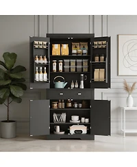 homfan Modern Farmhouse Freestanding Pantry Cabinet, Engineered Wood Kitchen Storage Cupboard with Adjustable Shelves and Anti-Tip Design