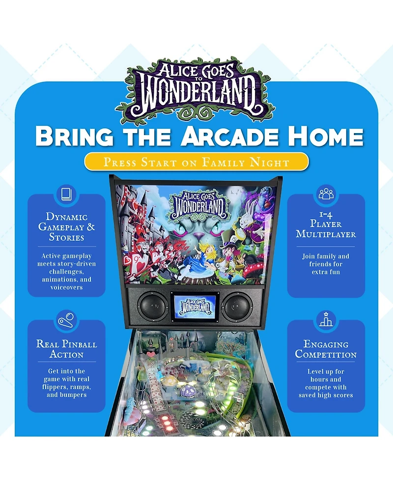 Wonderland Amusements Alice Goes to Wonderland Pinball Machine with Led Lighting