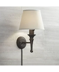 Regency Hill Rustic Wall Light Sconce with Usb Port Bronze Plug-In 7" Light Fixture Ivory Empire Shade for Bedroom House Reading Hallway