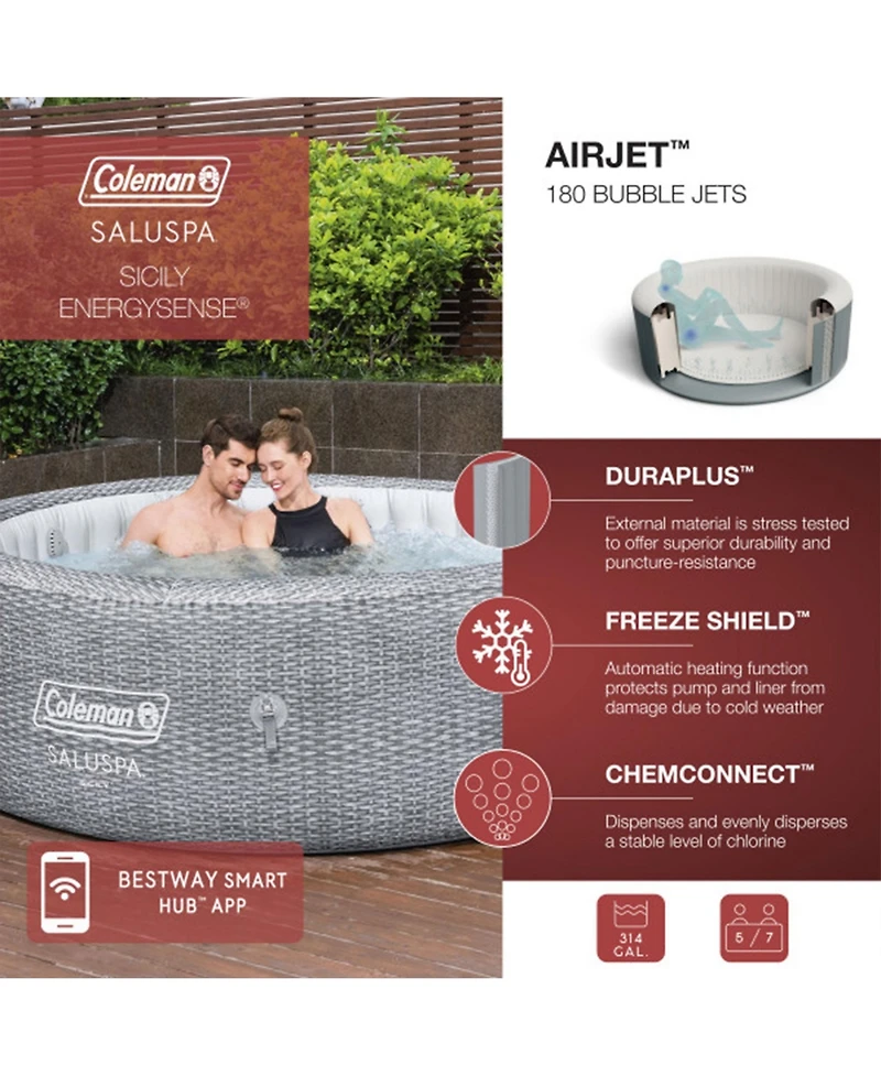 Bestway Coleman Sicily AirJet Inflatable Round Hot Tub with SaluSpa Seat