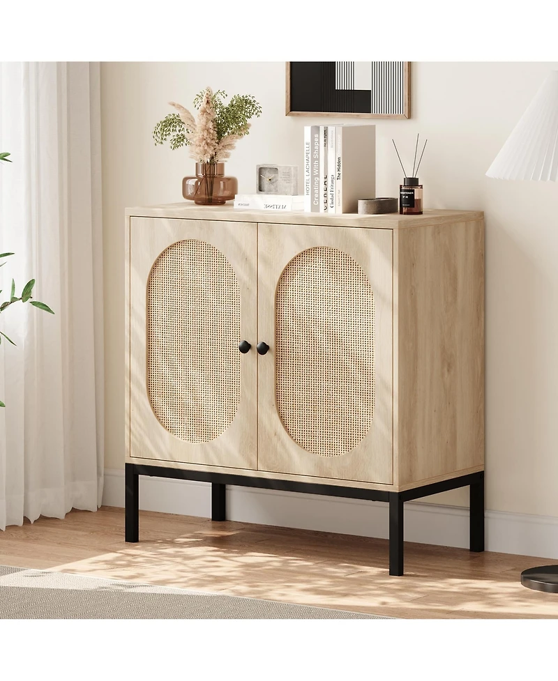homfan 2 Piece Freestanding Chest of Drawers with 2 Doors and Adjustable Shelf, Metal Legs, Modern Storage Cabinet