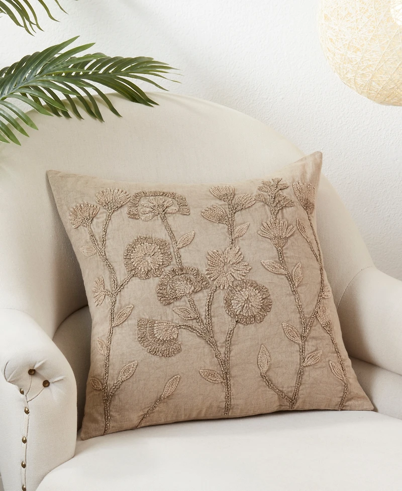 Saro Lifestyle Stone Washed Floral Decorative Pillow, 20" x 20"