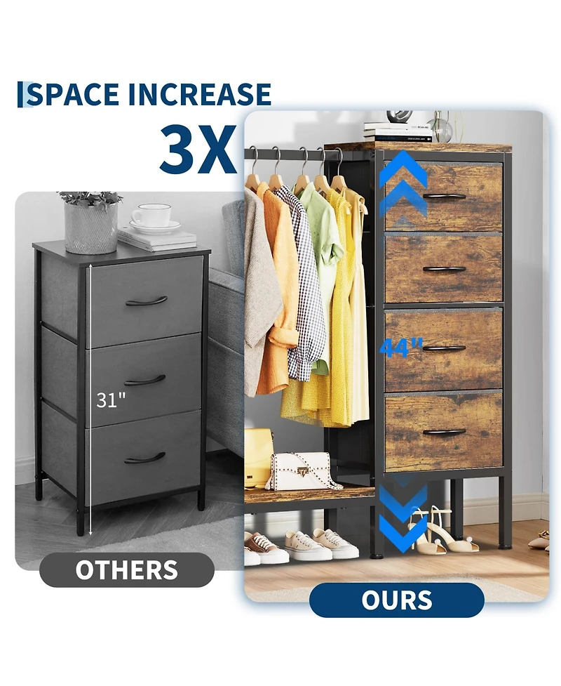 homfan Heavy Duty 4-Drawer Fabric Dresser with Hanging Rail - Multi-Functional Storage Organizer Shelf Metal Frame, Anti-Tip Safety