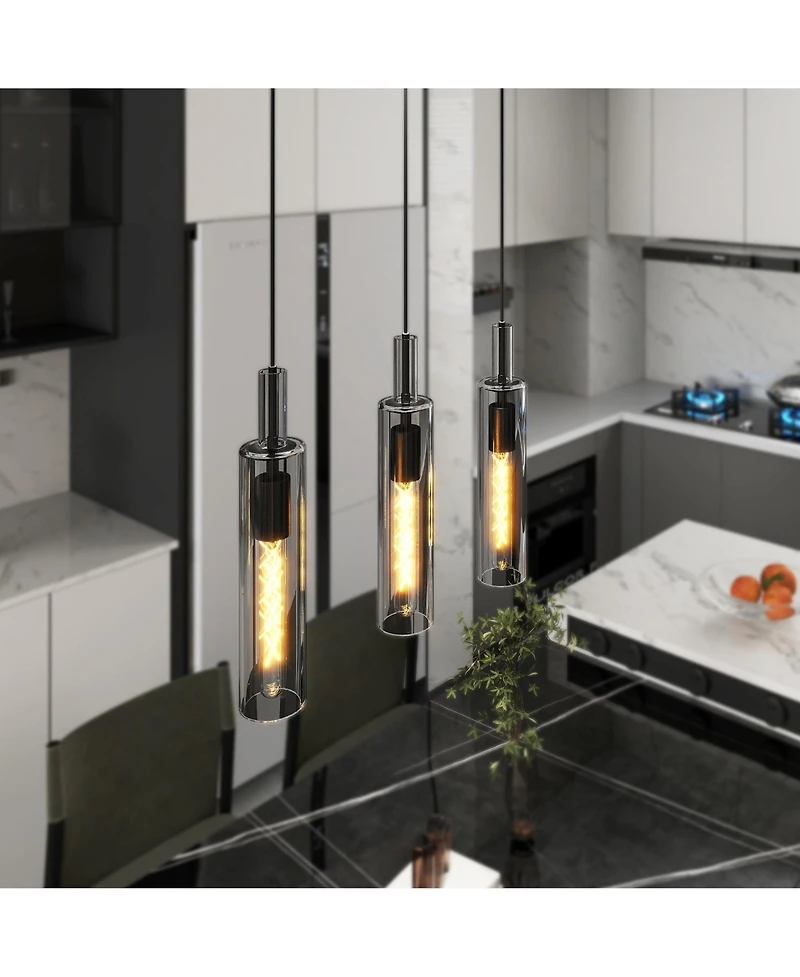 Midola 3 Pack Pendant Lights Kitchen Island, Adjustable Modern Glass Pendant Light Over Island, Industrial Pendant Light Fixtures for Dining Room