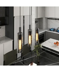 Midola 3 Pack Pendant Lights Kitchen Island, Adjustable Modern Glass Pendant Light Over Island, Industrial Pendant Light Fixtures for Dining Room