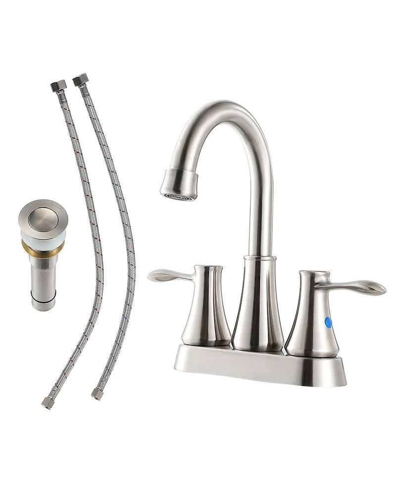 Phying 4 Inch Centerset Bathroom Faucet Brushed Nickel 2 Handle Vanity Sink Faucet For Bathroom Lavatory Sink
