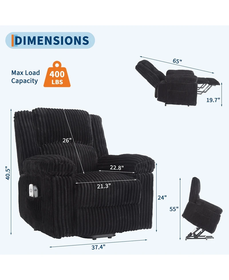 homfan Power Lift Recliner - Heat and Massage, Electric Plush with Padded Seat, Back Armrests, Designed for Elderly
