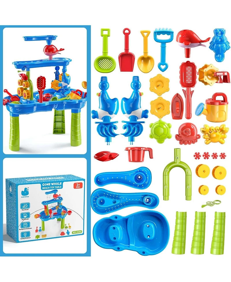 Gnuadz 3-Tier Sand Water Table Outdoor Sensory Playset Beach Accessories Waterfall Kids Activity