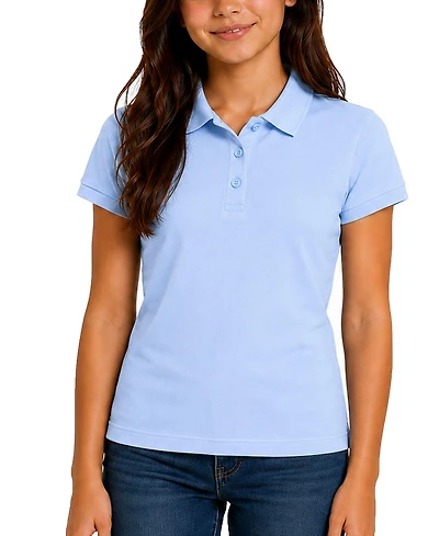 Jump Start Women's 3-Button Short Sleeve Stretch Pique Polo Shirts School Uniform