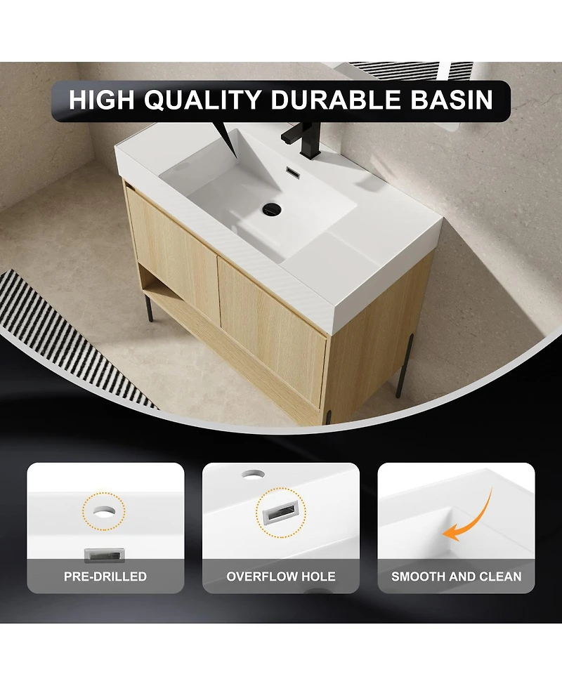 Sillysis Inch Freestanding Bathroom Vanity with Resin Basin, Double Doors, Large Storage