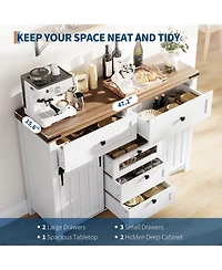 homfan Barn Door Storage Cabinet with 5 Drawers, Farmhouse Accent Cabinet with Shelves for Living Room Entryway Dining Room