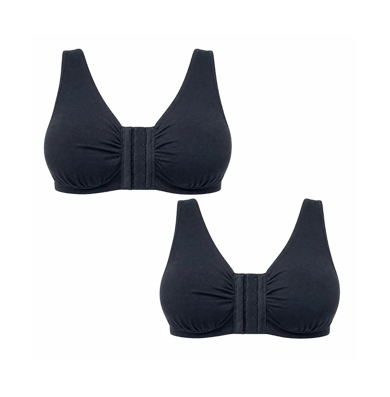 Meadow Women's Ease Cotton Front Closure Bra for Mastectomy 2-Pack